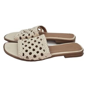 Nordstrom Sheriee Flat Sandals Ivory Vanilla Size 8 Square Toe Woven